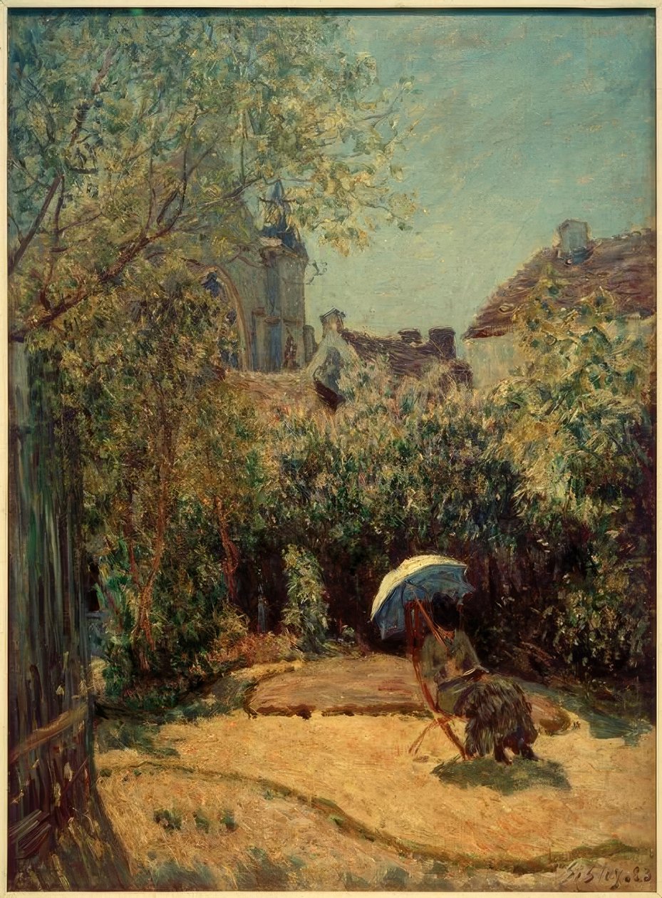 Kvinna med ett parasoll - sommarscen av Alfred Sisley