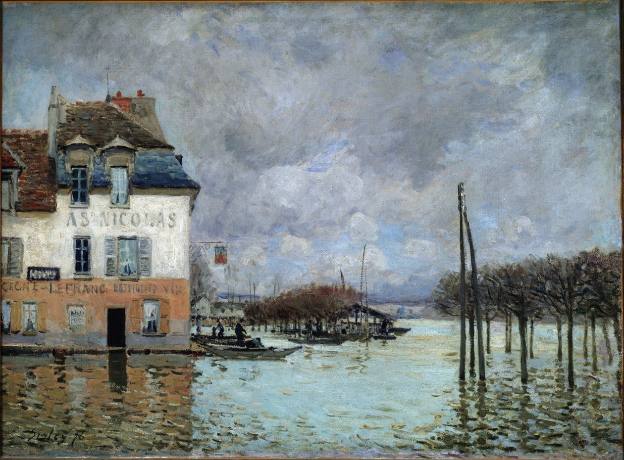 Flood at Port-Marly - Olja på duk av Alfred Sisley