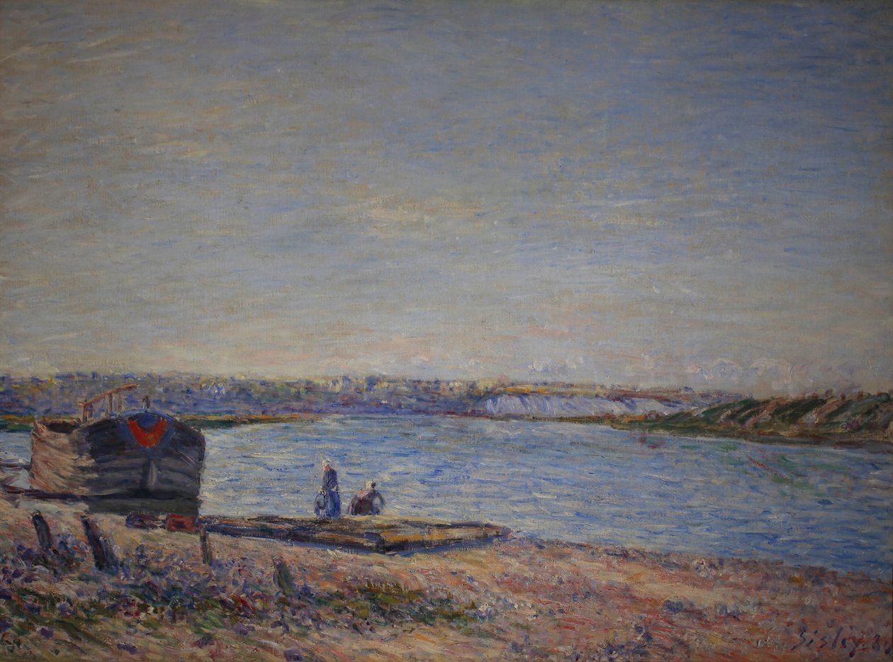 Franska: Les Côteaux de Veneux, sett från Saint Mammès av Alfred Sisley