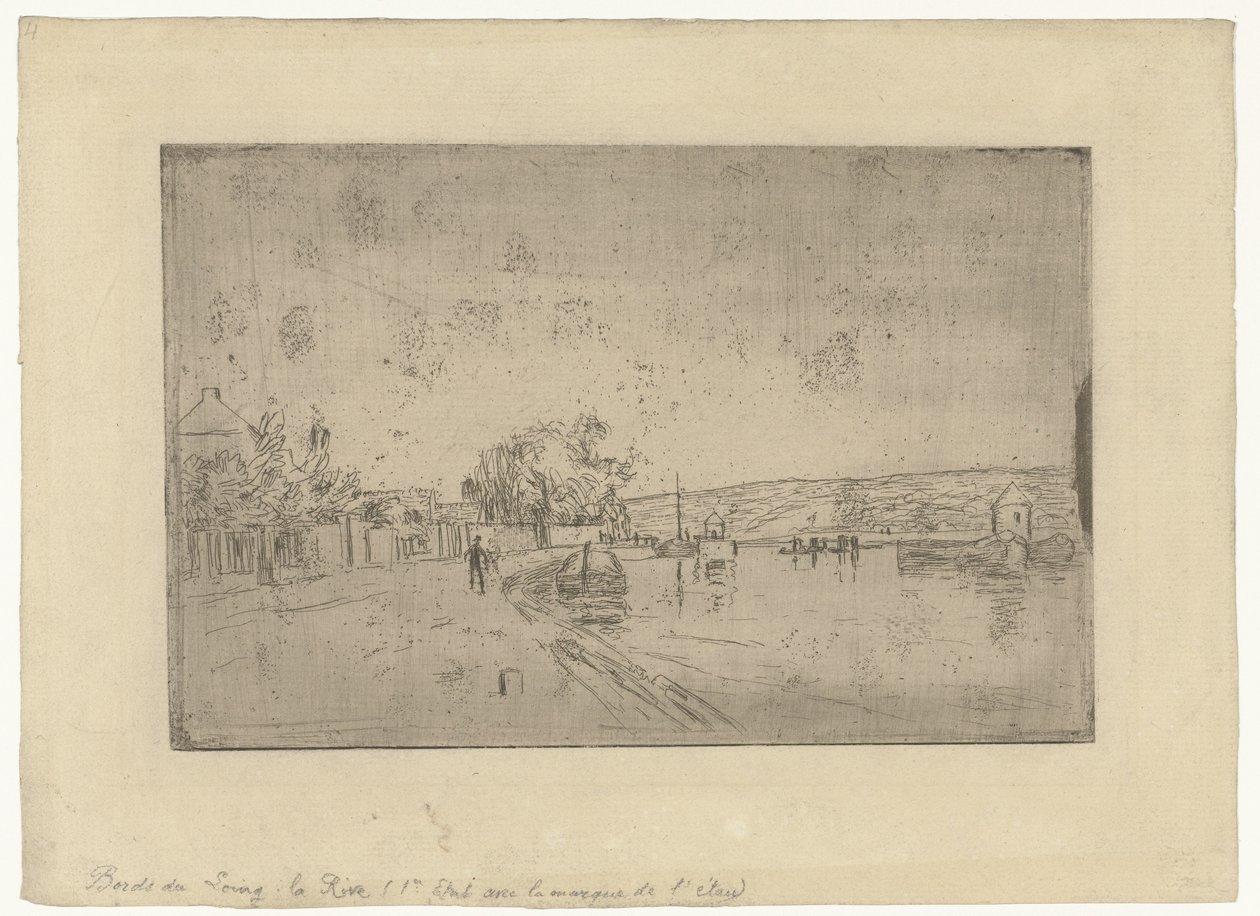 Utsikt över floden Loing med båtar från stranden Bords du Loing: La Rive av Alfred Sisley