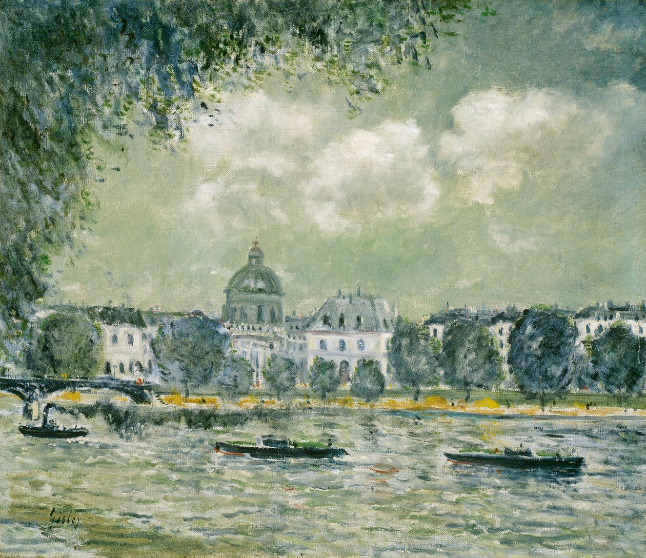 Landskap längs Seine med Institut de France och Pont des Arts av Alfred Sisley