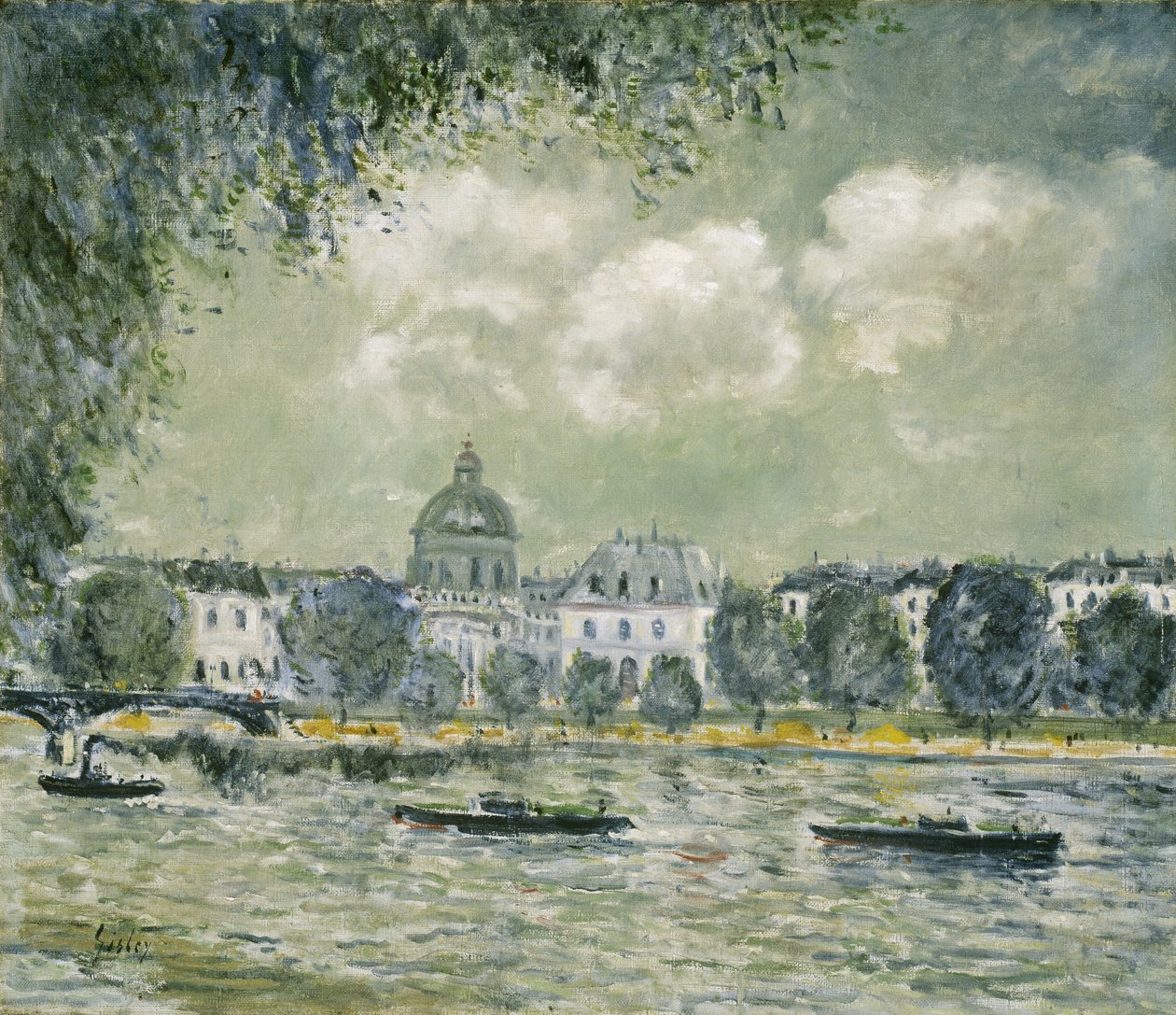 Landskap längs Seine med Institut de France och Pont des Arts, c.1875 av Alfred Sisley