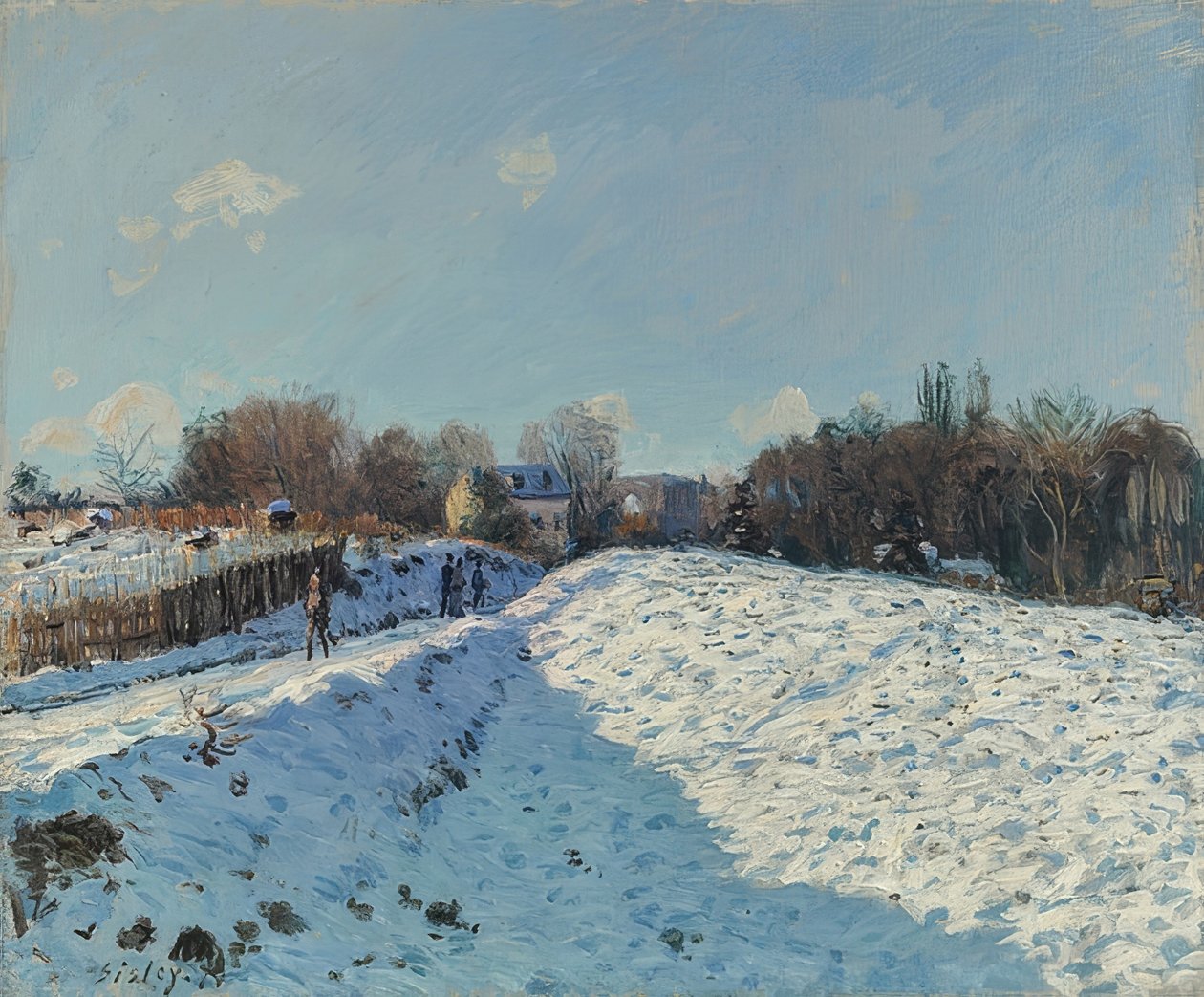 Louveciennes im Schnee (Snöeffekter i Louveciennes). 1874 av Alfred Sisley