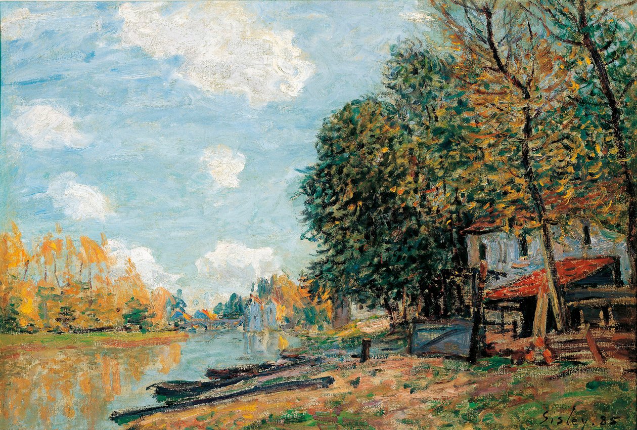 Moret, Les rives de la riviere Loing - Peinture de Alfred Sisley (1839-1899) - Moret, The Banks of the River Loing - Olja på duk av Alfred Sisley (1839-1899) av Alfred Sisley