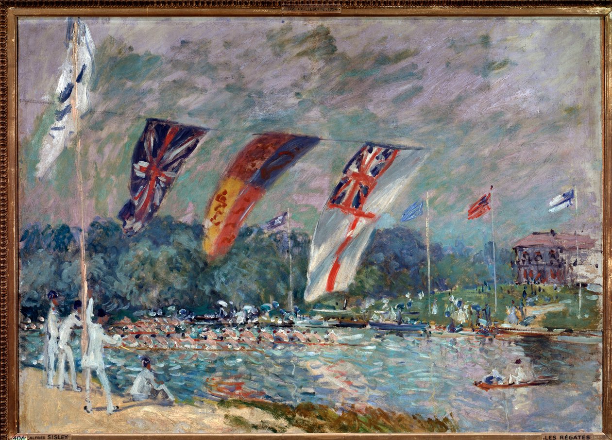 Regatta i Molesey, England - olja på duk av Alfred Sisley