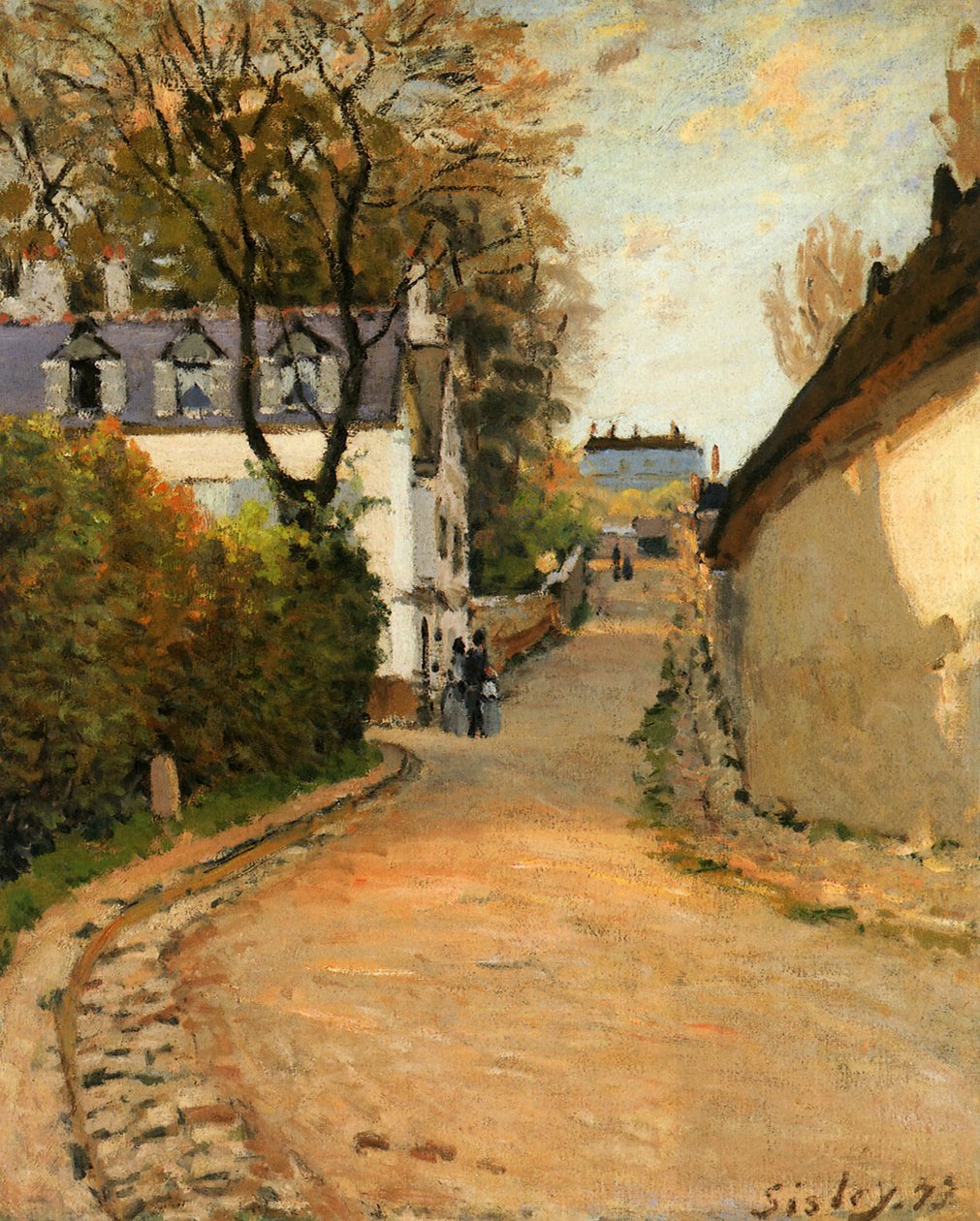 Rue de la Princesse, Louveciennes, med utsikt mot norr, ca 1873 (olja på duk) av Alfred Sisley