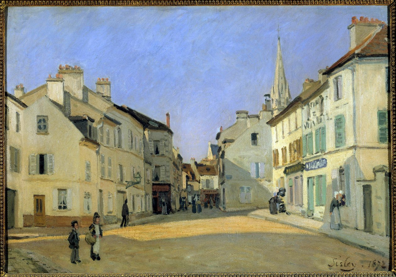Rue de la Chaussée i Argenteuil eller Place in Argenteuil Målning av Alfred Sisley (1839-1899). 1872. Storlek 0,46x0,66 m. Paris, Musee d