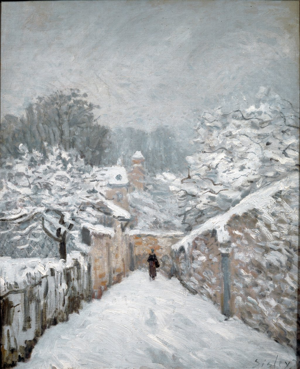 Snö vid Louveciennes. Olja på duk av Alfred Sisley