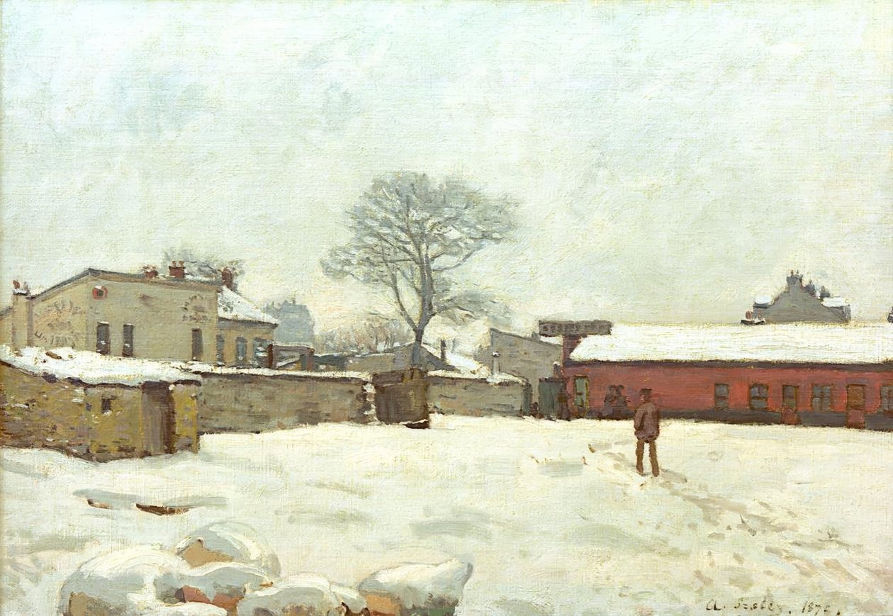 Under snön, gård i Marlyle-Roi av Alfred Sisley