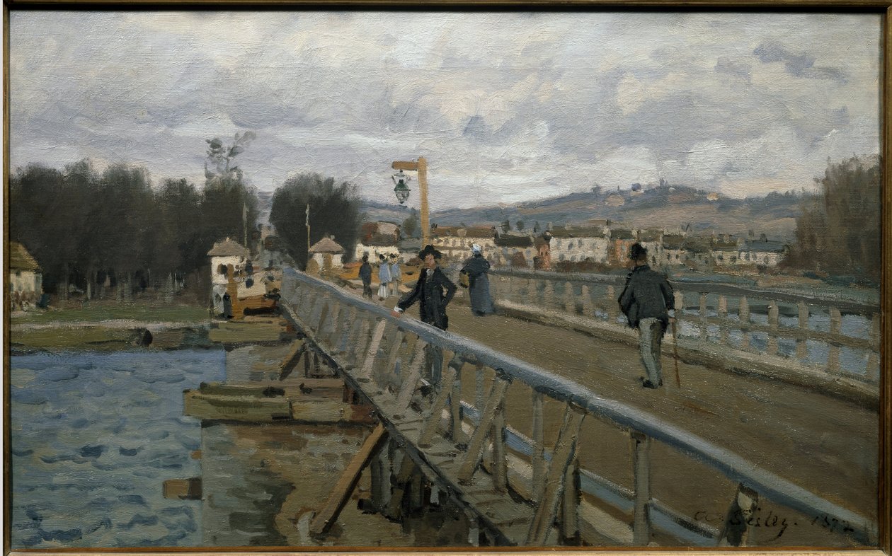 The Argenteuil Footbridge - olja på duk av Alfred Sisley