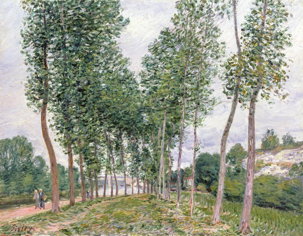 Avenyn av poppel längs stranden av Loing av Alfred Sisley