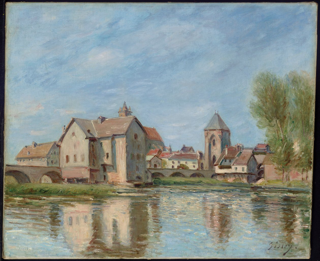 Bron och kvarnar i Moret sur Loing, 1892 av Alfred Sisley