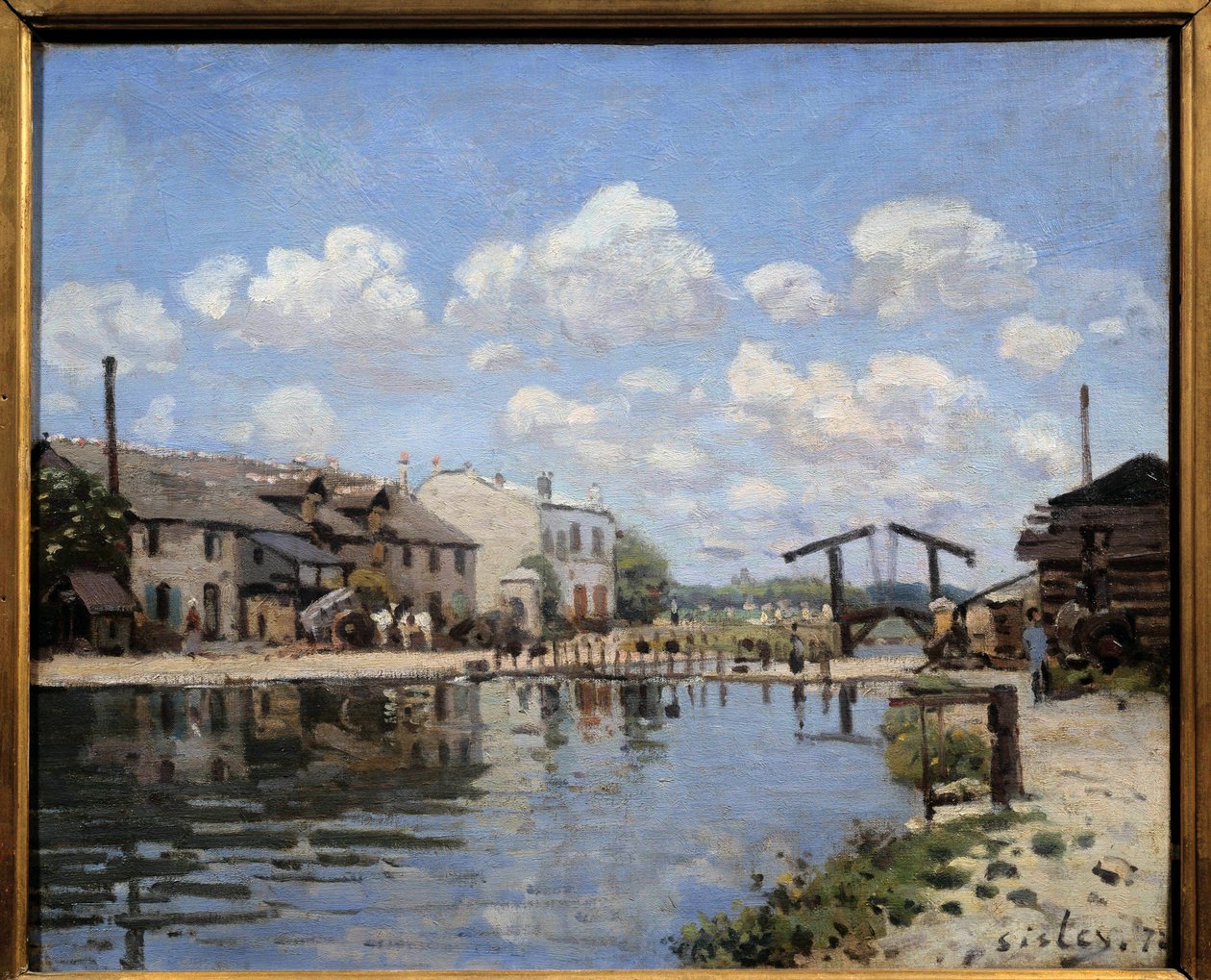 Canal Saint Martin i Paris 1872 Utsikt över slussen. Målning av Alfred Sisley (1839-1899) 1872 Dim. 0,38 x 0,46 m Paris, musee d