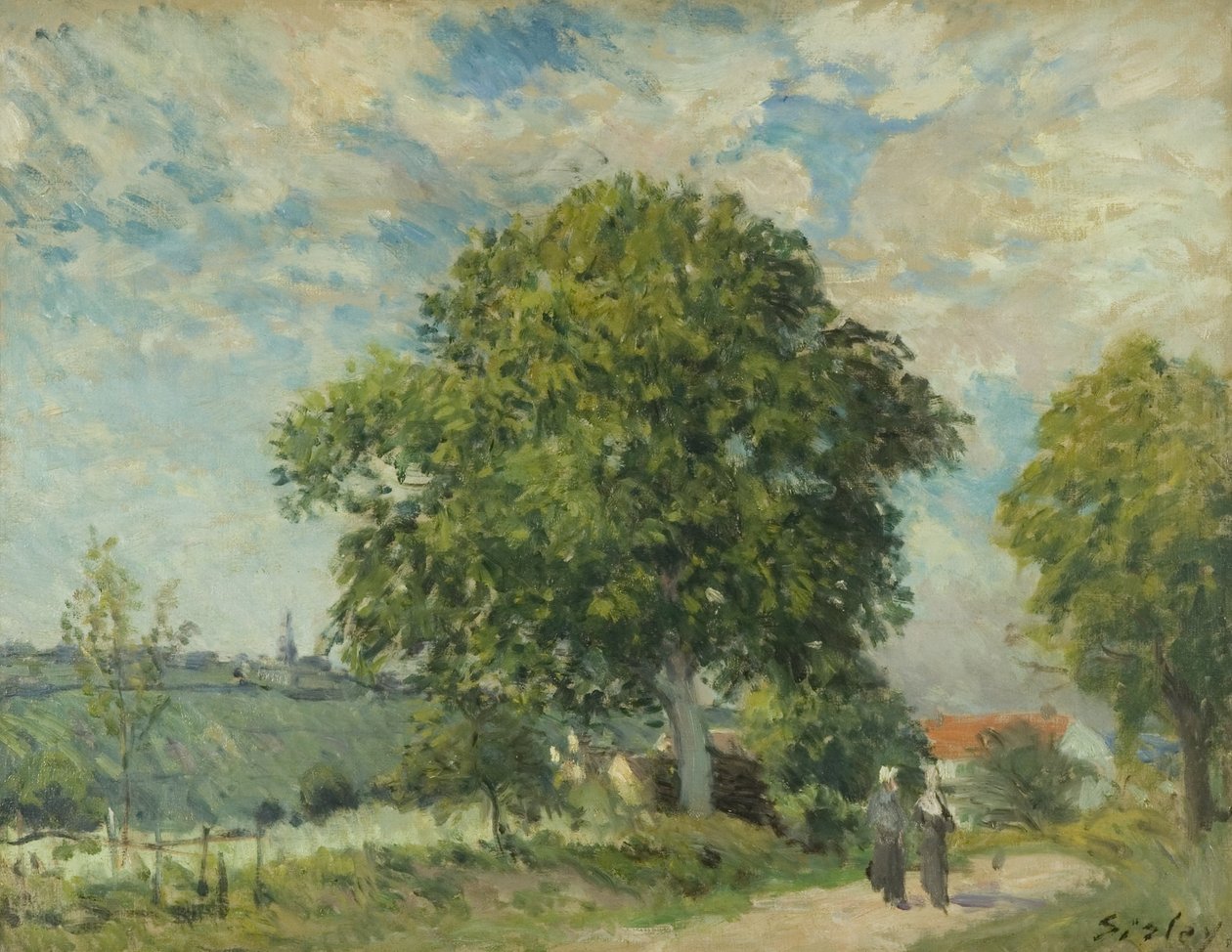 The Entrance to the Village, ca 1880 (olja på duk) av Alfred Sisley