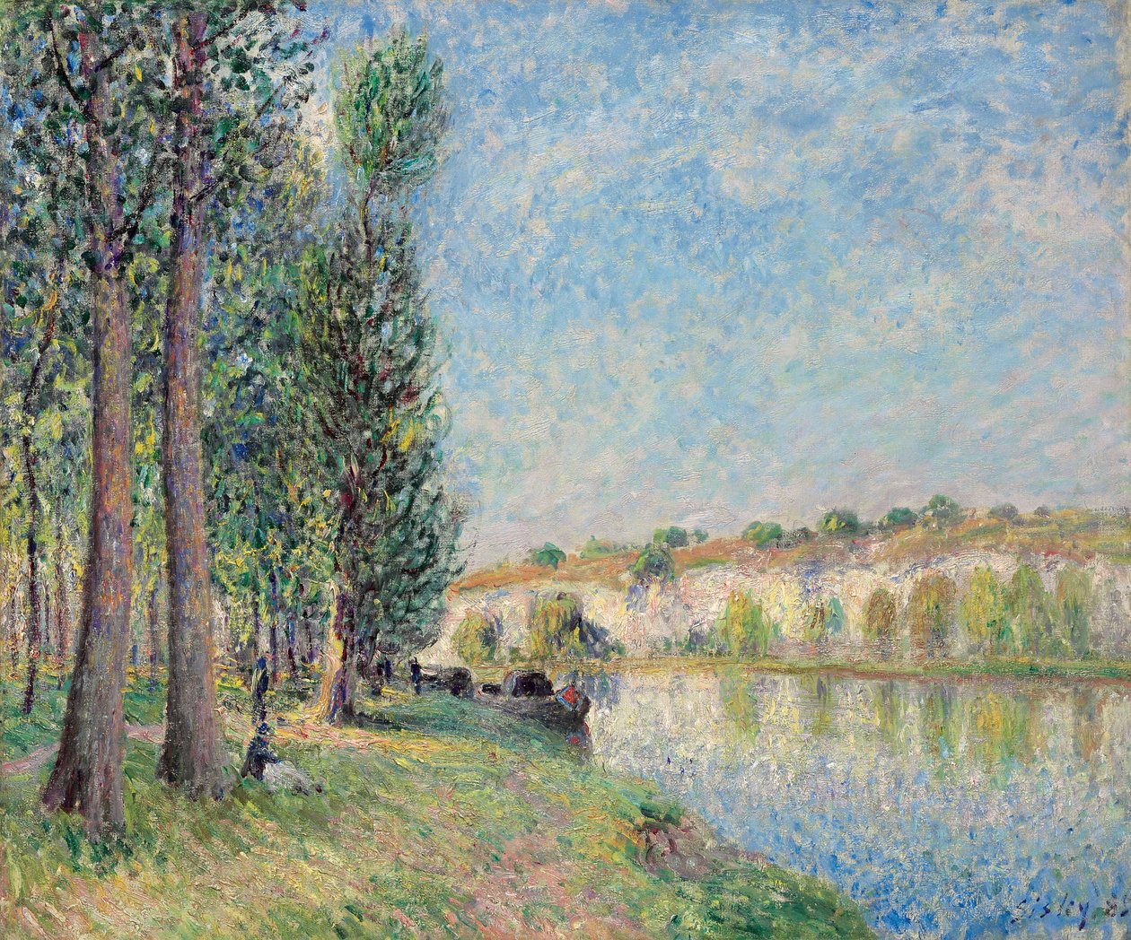 The Loing at Moret; Le Loing a Moret, 1885 av Alfred Sisley