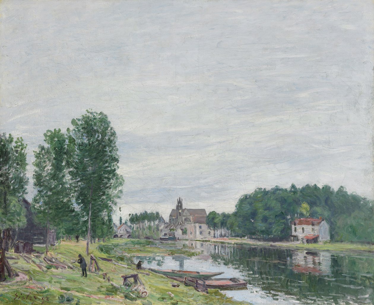 Matrats båtvarv, Moret-Sur-Loing, regnigt väder, 1892 av Alfred Sisley