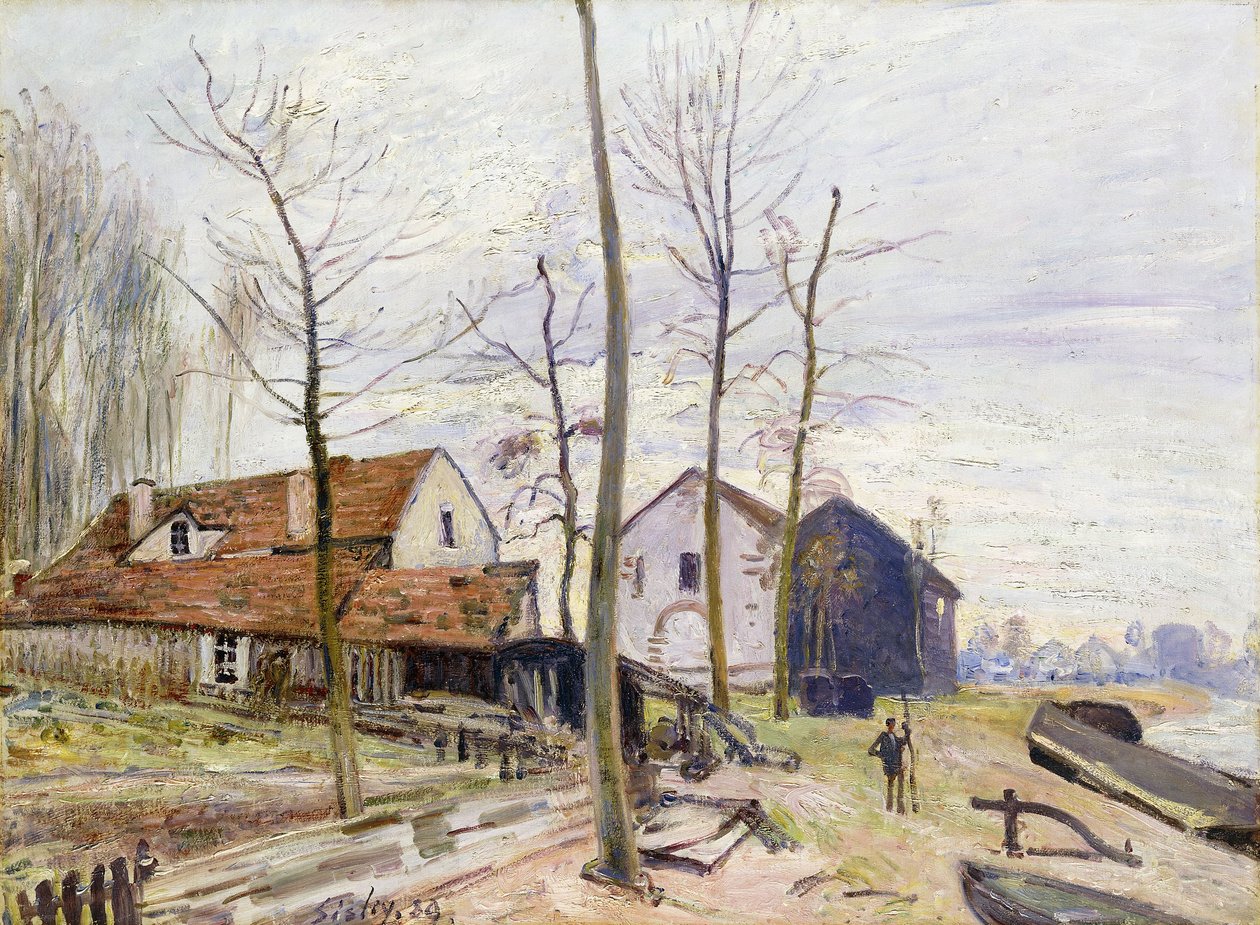 The Mills of Moret, med Rising Sun; The Mills of Moret, vid soluppgången, 1889 av Alfred Sisley