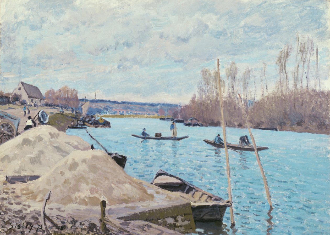 Seinen vid Port-Marly, högar av sand, 1875. av Alfred Sisley