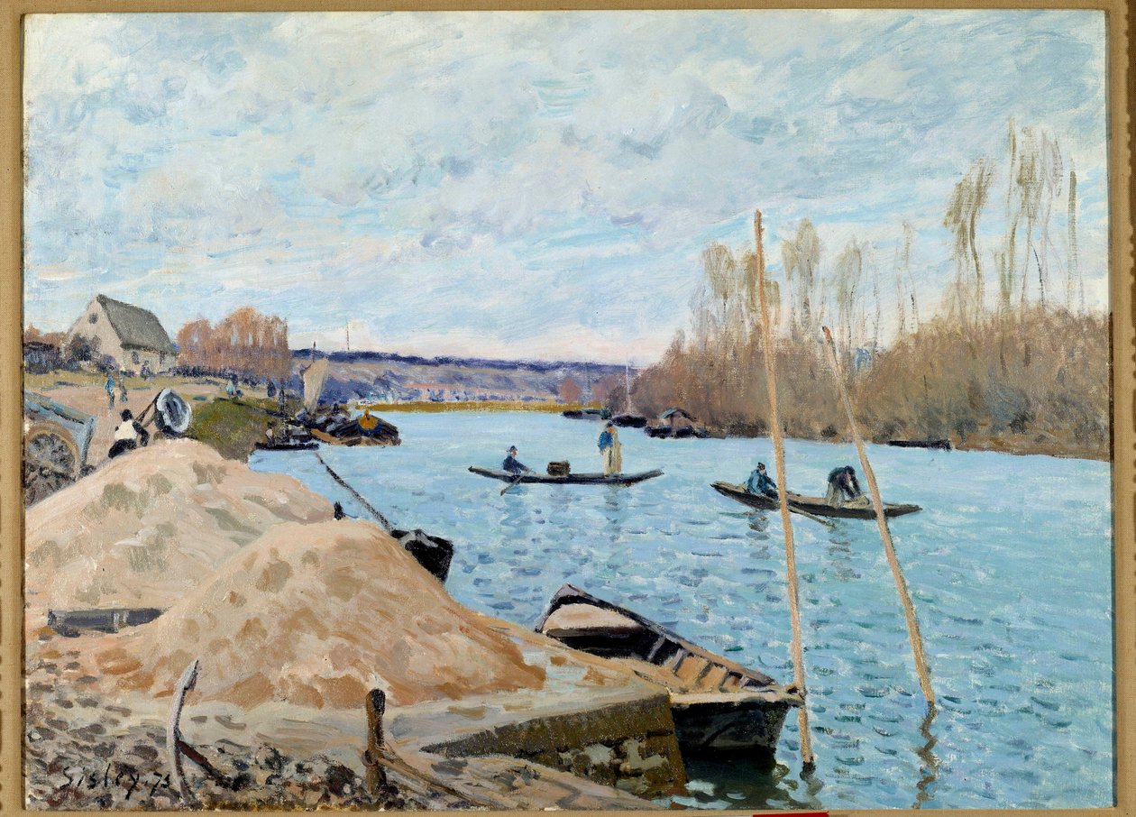 Seinen i hamn, Marly, sandhög av Alfred Sisley