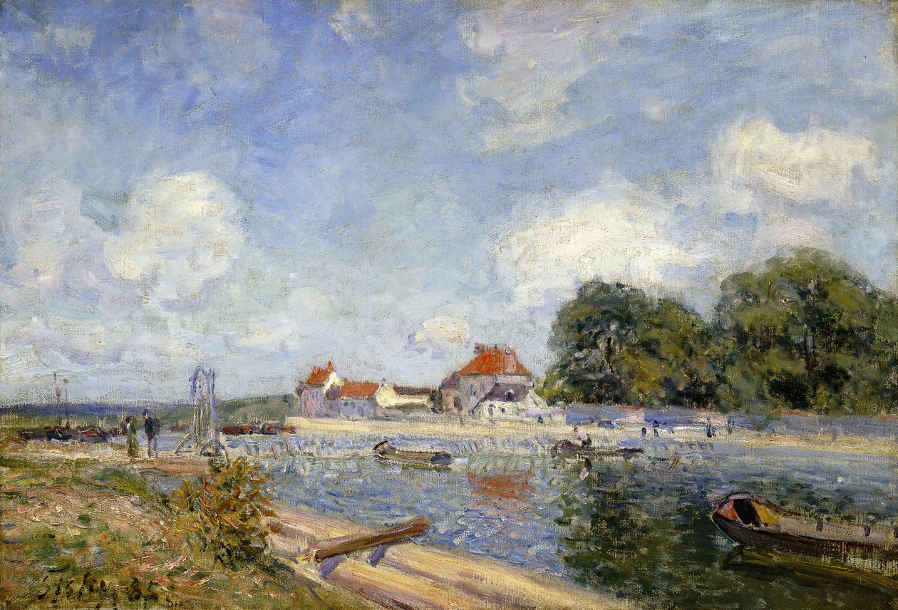 The Weir on the Loing i Saint-Mammes; Le Barrage du Loing a Saint-Mammes, 1885 av Alfred Sisley