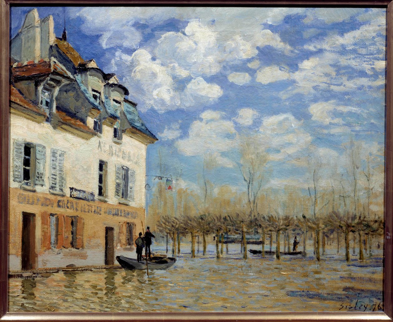 Båten under översvämningen, Port Marly (Port-Marly) Målning av Alfred Sisley (1839-1899) 1876 Sön. 0,5x0,61 m Paris, musee d