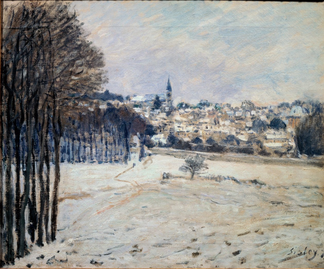 Snön i Marly - olja på duk av Alfred Sisley