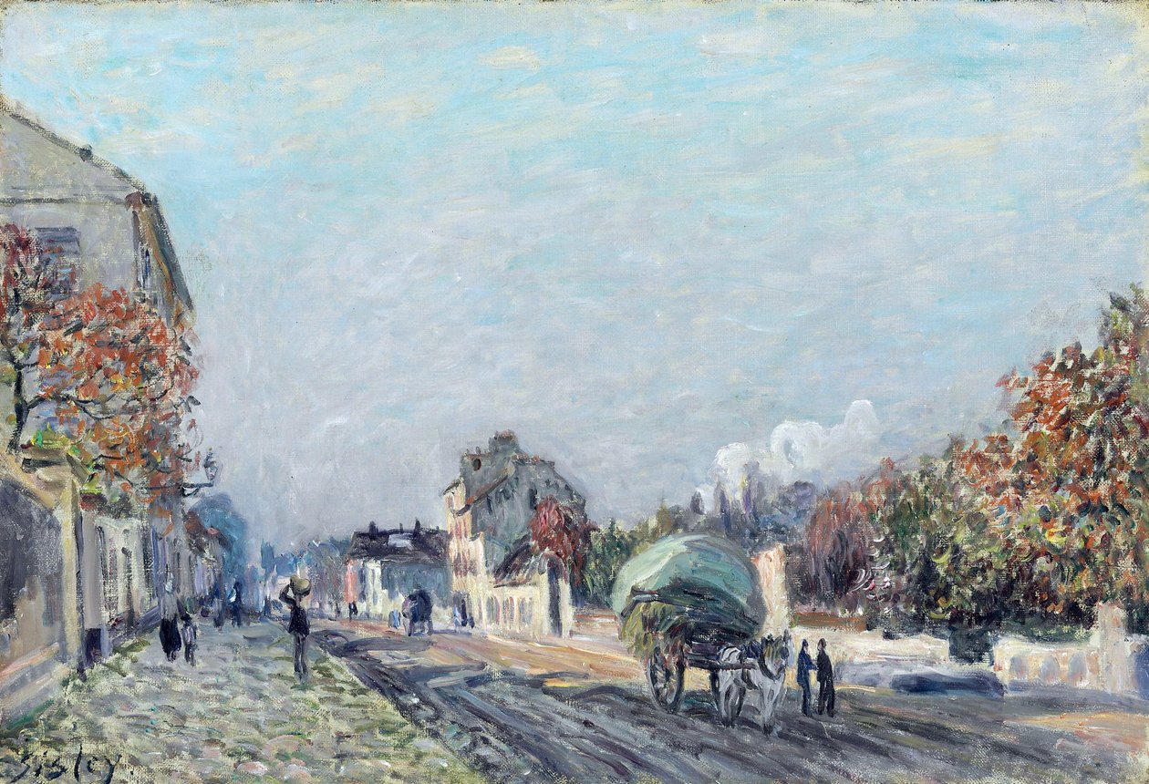 A street in Marly - Målning av Alfred Sisley (1839-1899), olja på duk, 38,1 x 55,9 cm av Alfred Sisley