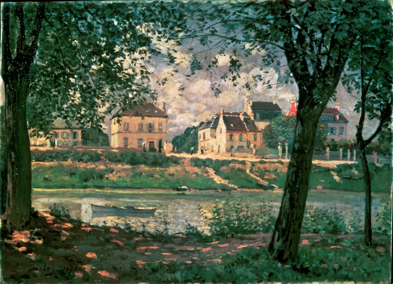 Village by the Seine (målning på duk) av Alfred Sisley