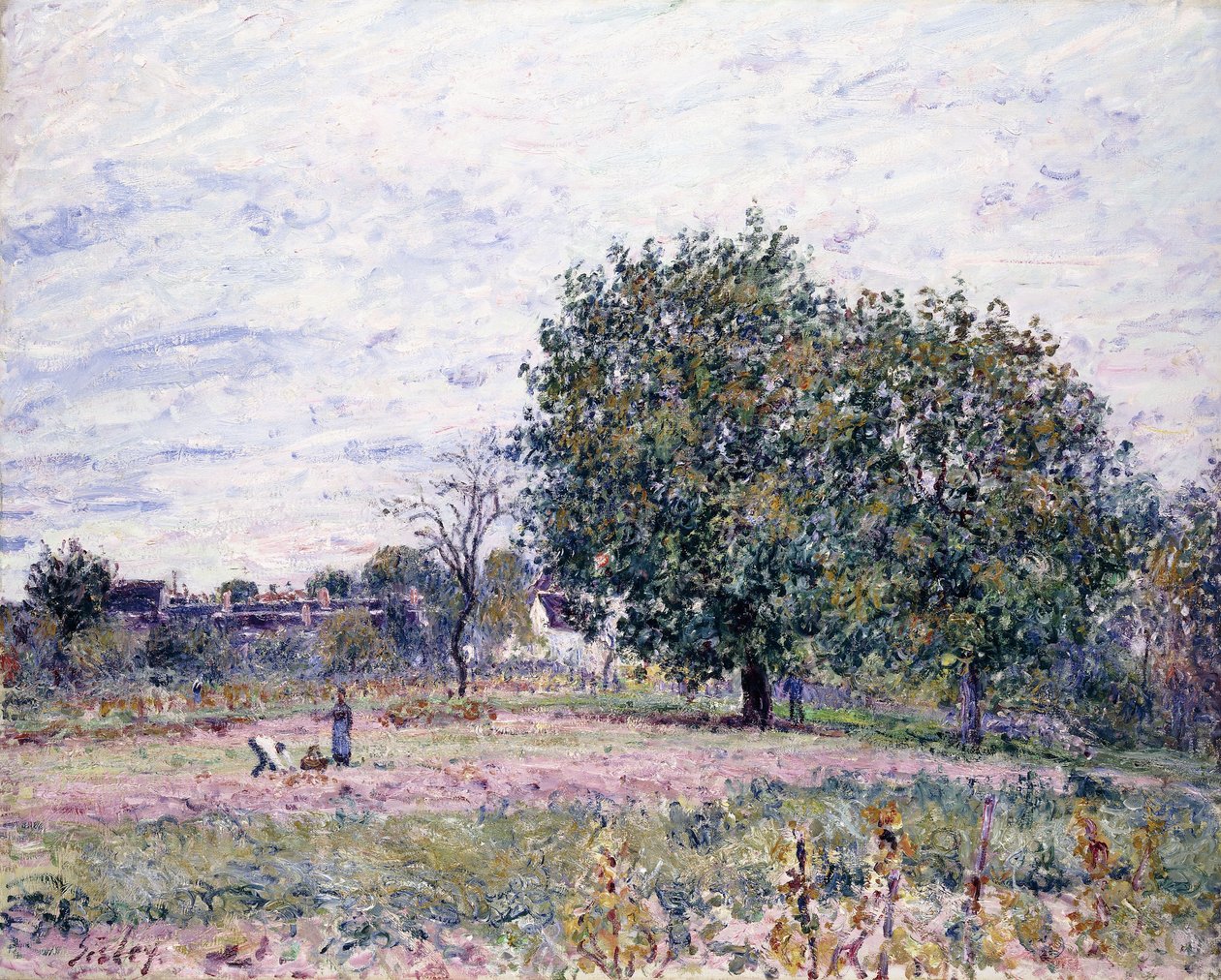 Valnötsträd, effekten av den nedgående solen - första dagen i oktober 1882 av Alfred Sisley