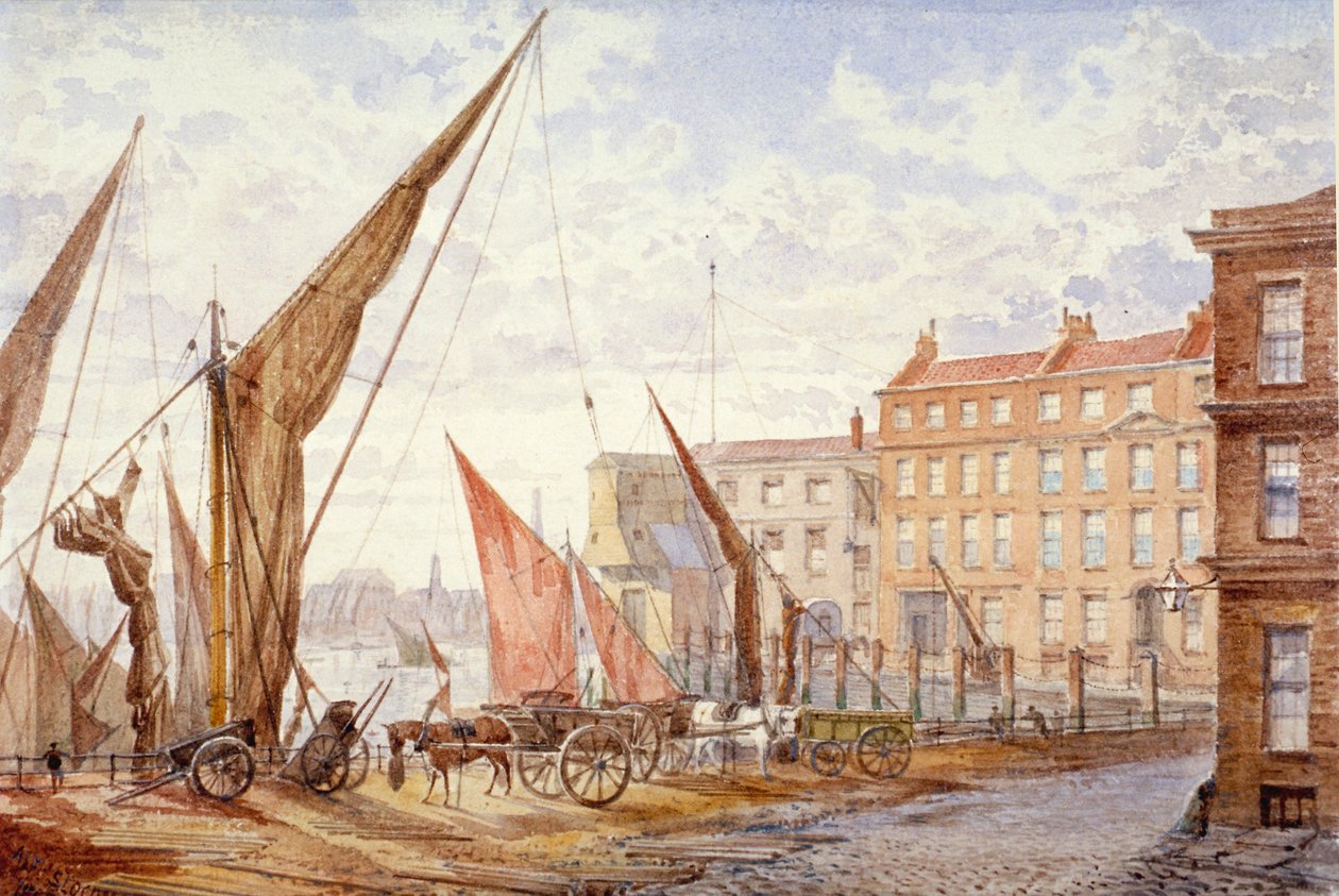 Utsikt över Maidstone Wharf, Queenhithe, London, 1865. av Alfred Slocombe