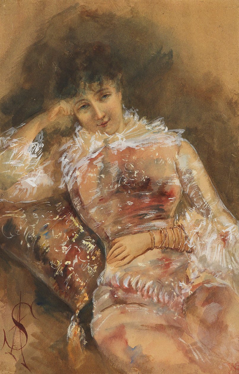 Porträtt av Sarah Bernhardt 1844-1923, ca. 1880. av Alfred Emile Stevens