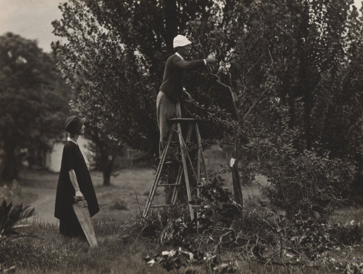 Georgia O’Keeffe och Donald Davidson beskär träd av Alfred Stieglitz