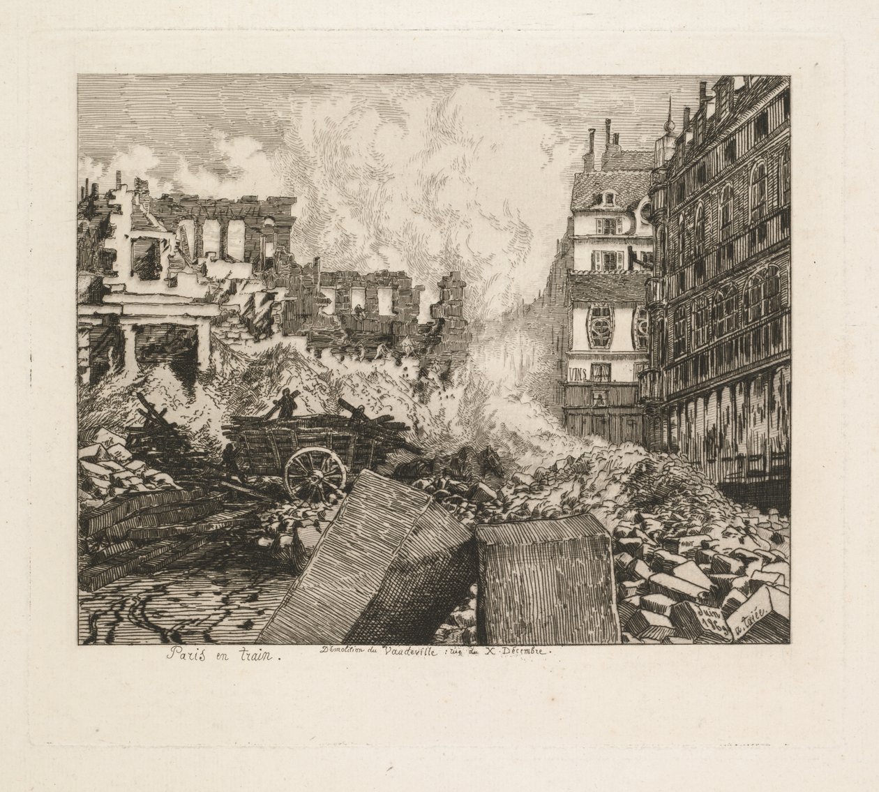 Paris med tåg. Rivning av Vaudeville-teatern: rue du Dix-Decembre av Alfred Taiée