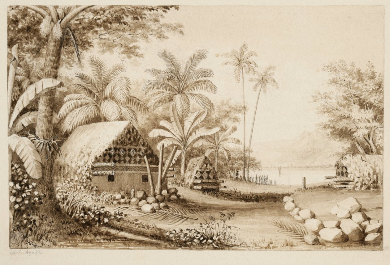 Gravar på Muthuata Island, Fiji (wc på papper) av Alfred Thomas Agate