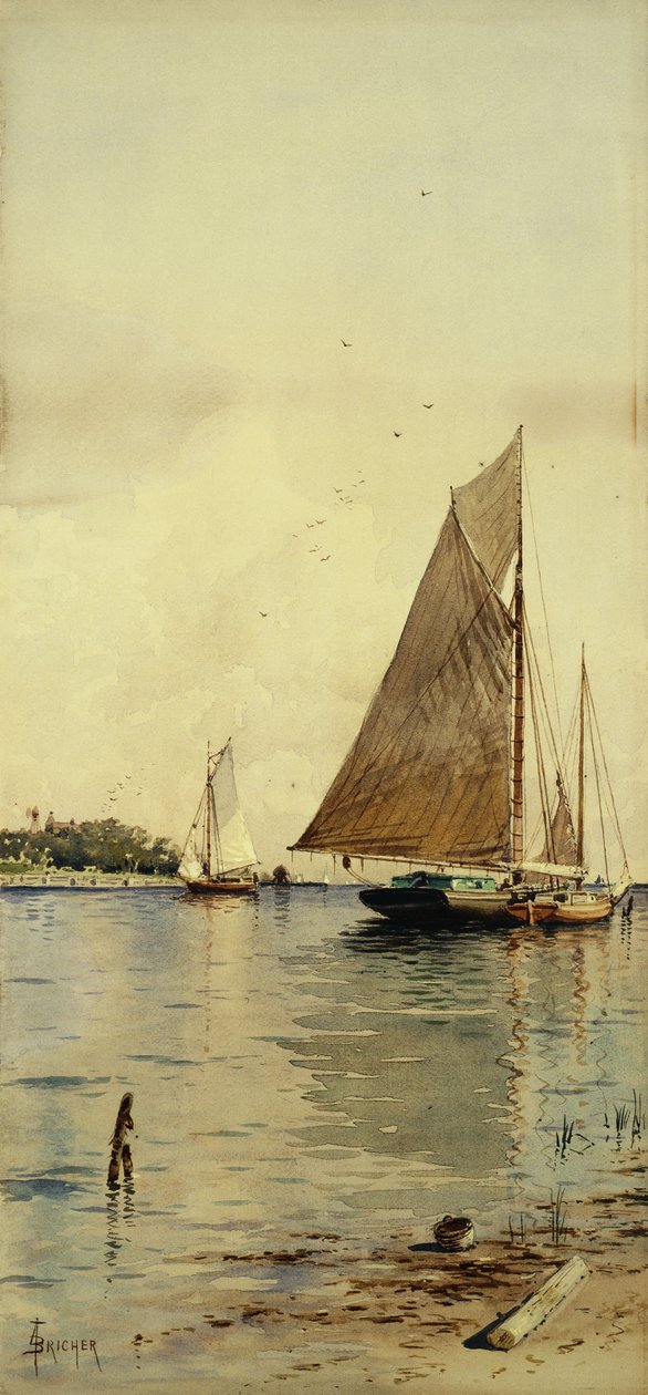 Torka segel, Oyster Boats, Patchogue, Long Island, av Alfred Thompson Bricher
