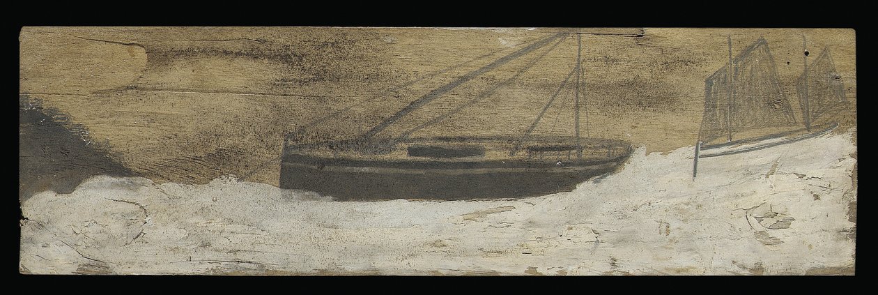 Båtar på hackigt vatten (penna och olja på panel) av Alfred Wallis