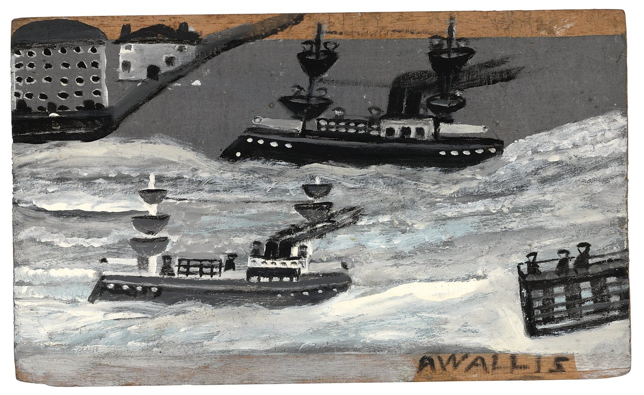 Kanonbåtar i krigstid, ca 1855-1942 (olja på pannå) av Alfred Wallis