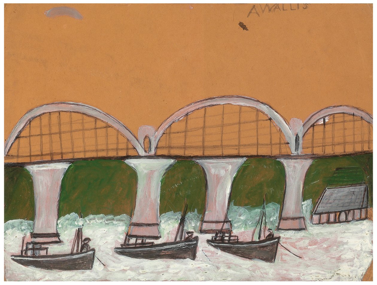 Saltash Bridge (penna och olja på kort) av Alfred Wallis