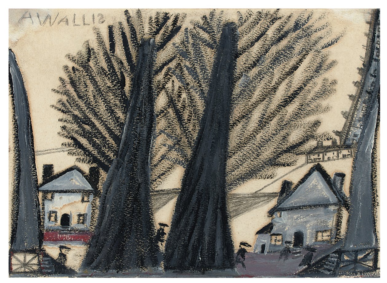 Två träd (penna och olja på kort) av Alfred Wallis