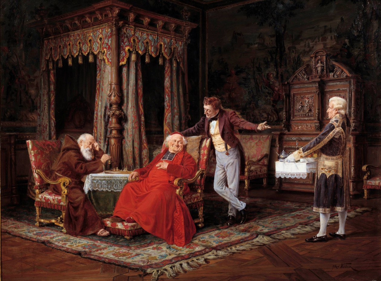 Smaken av hans eminens Målning av Alfred Weber (1862-1922) Avignon från 1800-talet, Musee Calvet - Räkor för kardinalen. Målning av Alfred Weber (1862-1922) av Alfred Weber