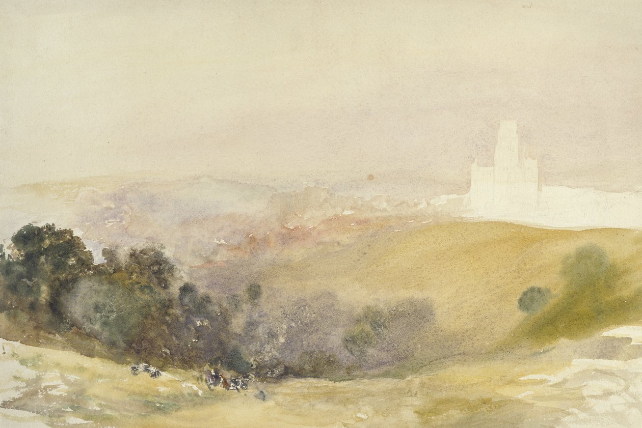 Durham från Red Hills, 1880-86 (akvarell över grafit, på papper) av Alfred William Hunt