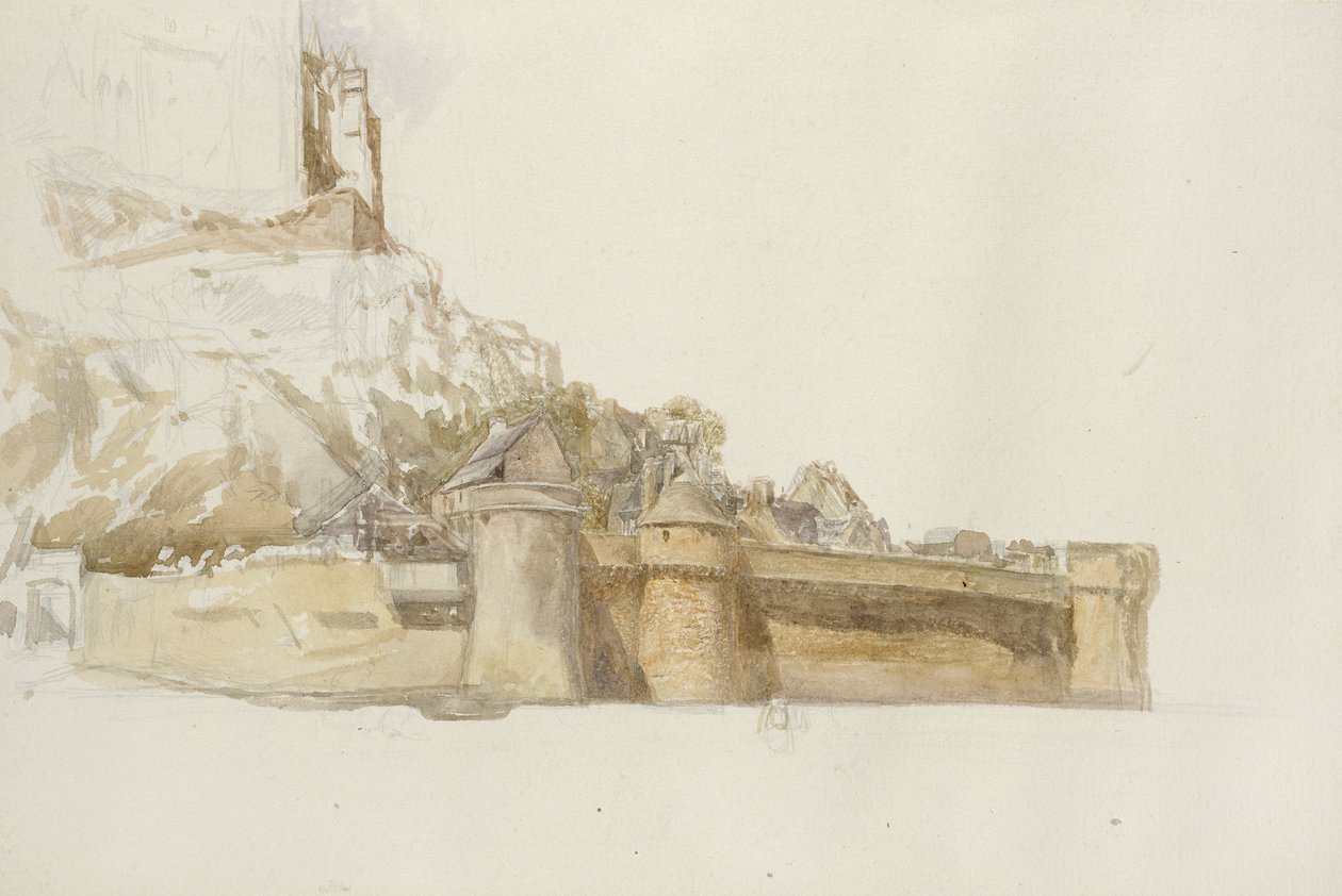 Mont St Michel: The Walls and Bastions, ca. 1876 (akvarell över grafit på papper) av Alfred William Hunt