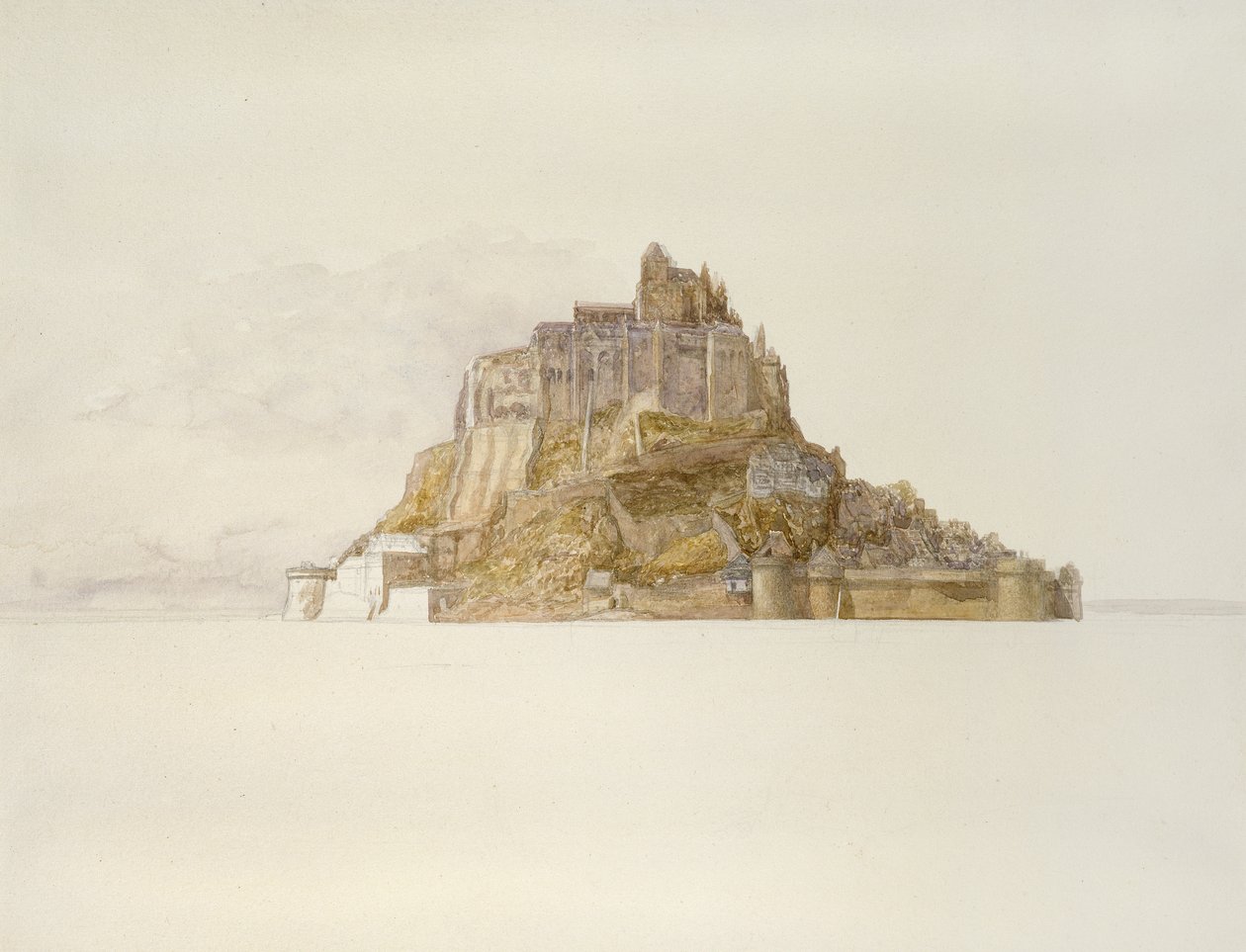 Mont St Michel från sanden, ca. 1876 (akvarell över grafit, på papper) av Alfred William Hunt