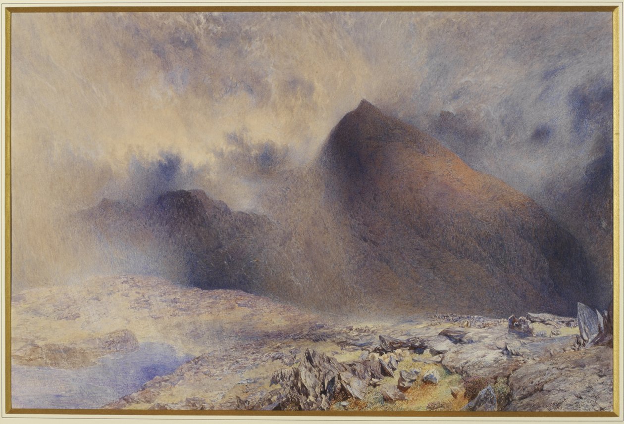 Mount Snowdon genom Clearing Clouds, 1857 (wc och penna på papper) av Alfred William Hunt