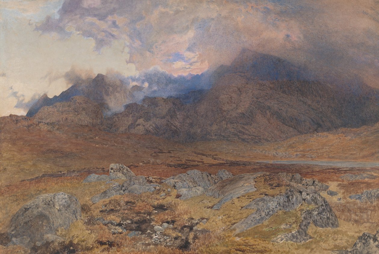 Snowdon, efter en aprilhagelstorm [eller Snowdon genom klarna moln], ca. 1857. av Alfred William Hunt