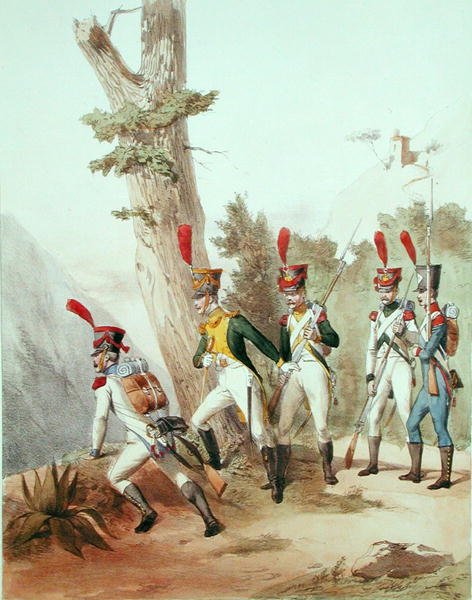 Franska trupper, graverad av Gustave David (1824-91) 1810 (litho) av Alfred de (after) Marbot