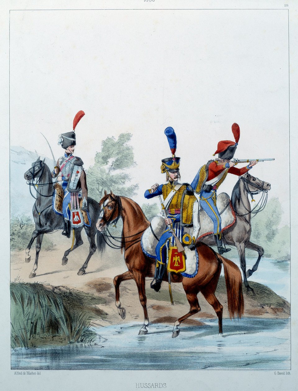 Napoleonska armén: Husarer. Gravyr av Alfred De Marbot (1800-talet) 1806. Malmaison, Musee Du Chateau. av Alfred de (after) Marbot