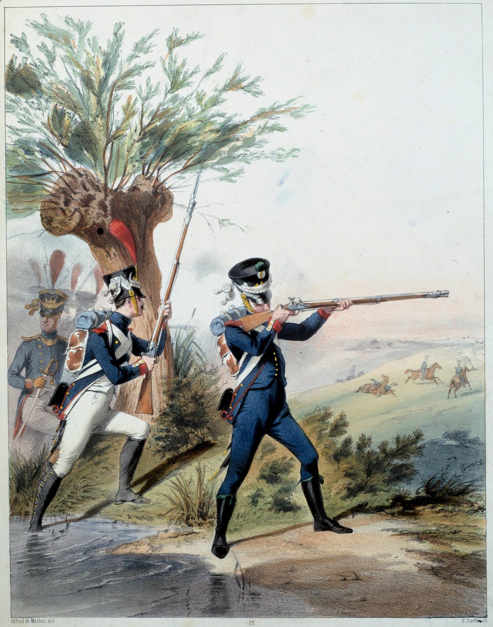 Napoleonska armén: Imperial Guard. Gravyr av Alfred De Marbot (1800-talet) 1809. Malmaison, Slottsmuseet. av Alfred de (after) Marbot