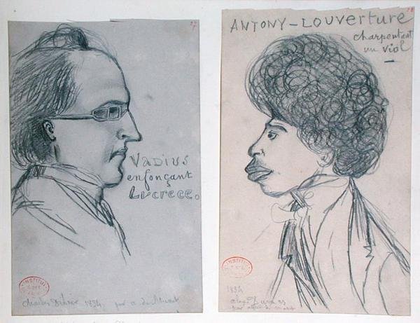 Porträtt av antingen Charles Nodier (1780-1844) eller Gustave Planche (1808-57) och Alexandre Dumas Pere (1802-70) av Alfred de Musset