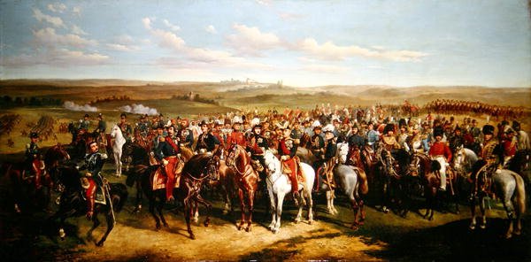 Prins Alberts (1819-61) besök hos kejsar Napoleon III (1808-73) på höjderna nära Boulogne, 8 september 1854 (olja på duk) av Alfred de Prades
